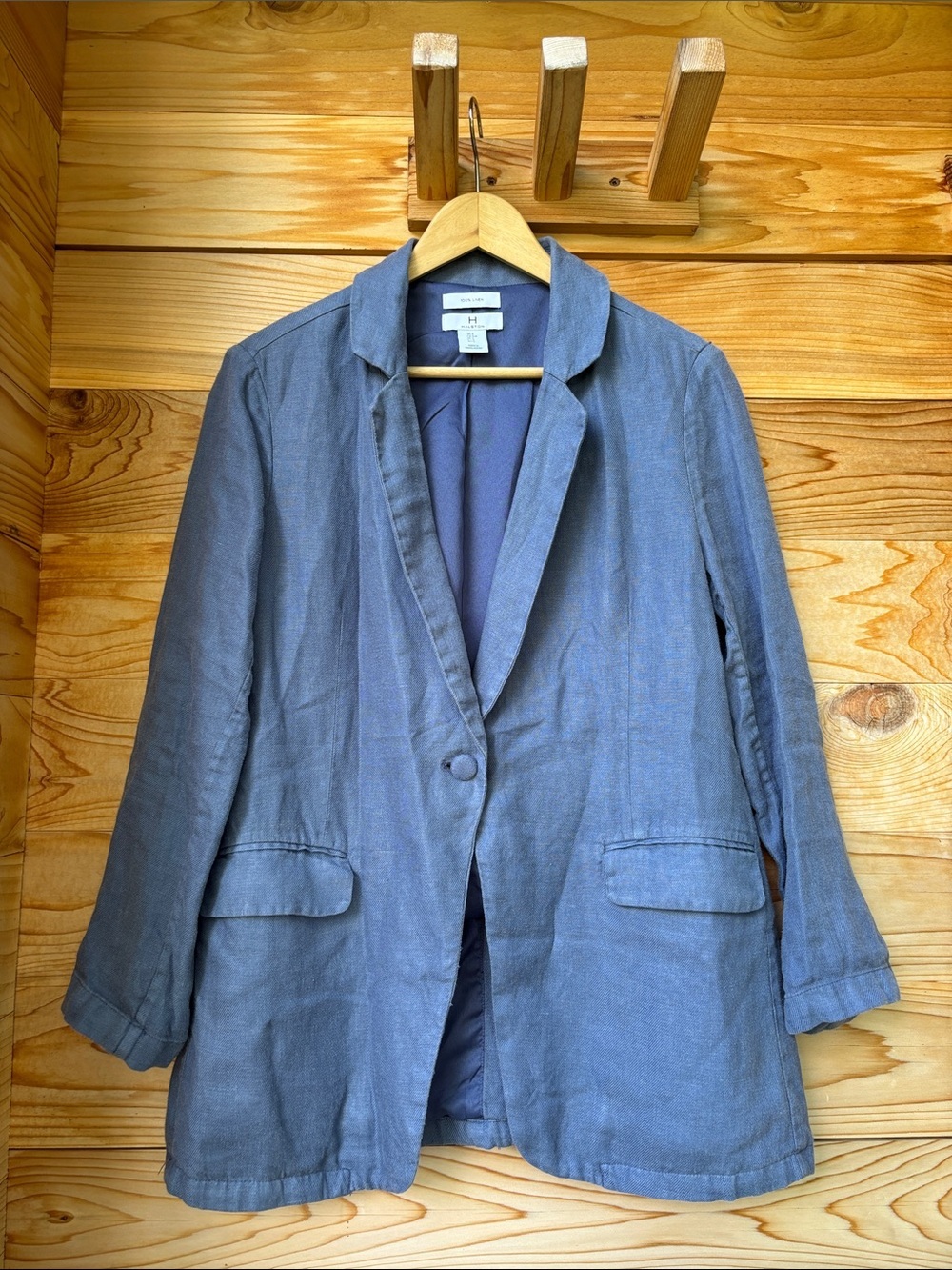 Halston 100% Linen Blazer Jacket Blue Gray Size Small
